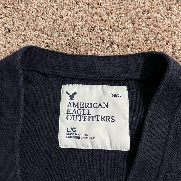 American Eagle Sweater Large AE 77 Cardigan Wool Blend Patch Pocket Y2K - Picture 5 of 9
